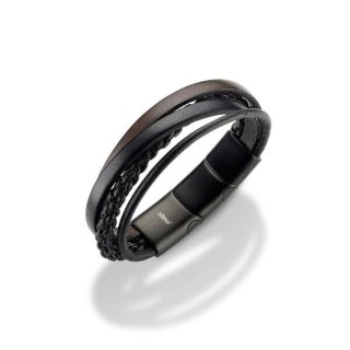 Armband mehrreihig Edelstahl Leder schwarz/braun 15+1 cm