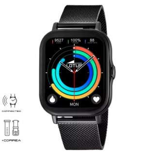 LOTUS Smartwatch rechteckig schwarz für Herren mit Milanaiseband schwarz + Kunstoffband mit Gehäuseschutz