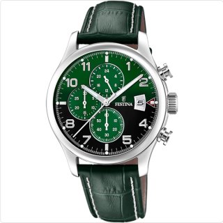 FESTINA Herrenchronograph Lederband grün/dunkelgrün
