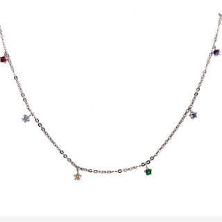 Collierkette mit Hänge-Elementen Zirkonia multicolor 925/- rhodiniert