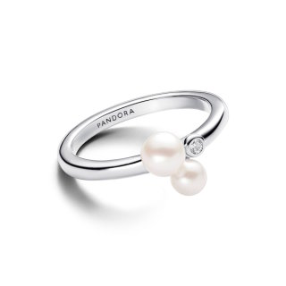 PANDORA Ring Non-stackable Duo Treated Freshwater Cultured Pearl mixed Stone white